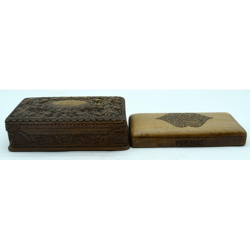 2558 - A mid century carved wooden box floral pattern together with carved wooden pen box 21cm (2).