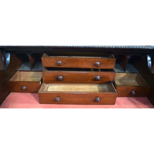 2566 - AN EARLY 19TH CENTURY SECRETAIRE MAHOGANY CHIFFONIER with lyre supports, brass mounts and reeded doo... 