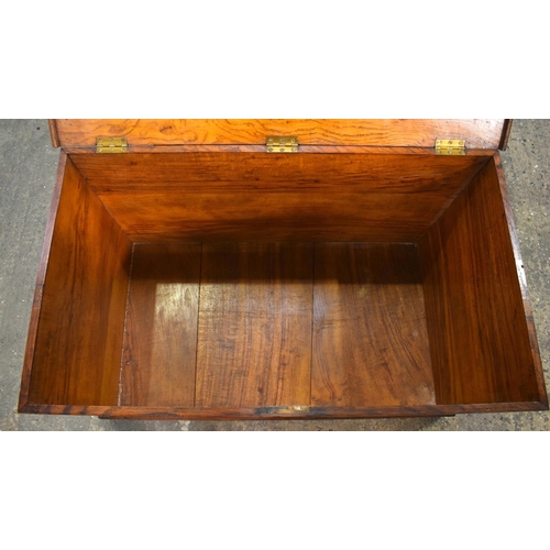 2567 - A VERY LARGE 19TH CENTURY OAK BOUND BRASS HANDLED COFFER of huge proportions. 106 cm x 59 cm.