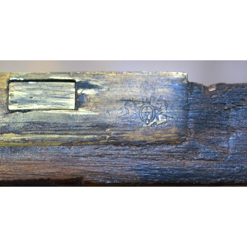 2567 - A VERY LARGE 19TH CENTURY OAK BOUND BRASS HANDLED COFFER of huge proportions. 106 cm x 59 cm.