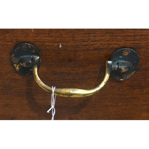 2567 - A VERY LARGE 19TH CENTURY OAK BOUND BRASS HANDLED COFFER of huge proportions. 106 cm x 59 cm.