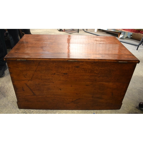 2567 - A VERY LARGE 19TH CENTURY OAK BOUND BRASS HANDLED COFFER of huge proportions. 106 cm x 59 cm.