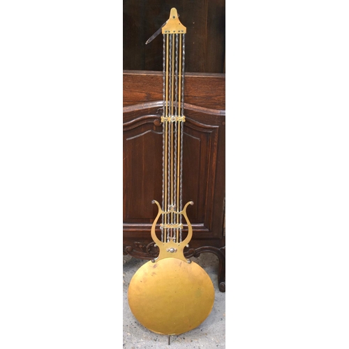 2575 - A 19TH CENTURY CONTINENTAL FRUITWOOD LONG CASE CLOCK by La Rosage, with gilded dial. 236 cm x 40 cm.