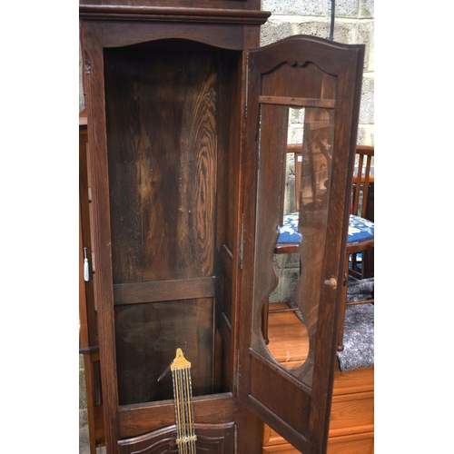 2575 - A 19TH CENTURY CONTINENTAL FRUITWOOD LONG CASE CLOCK by La Rosage, with gilded dial. 236 cm x 40 cm.