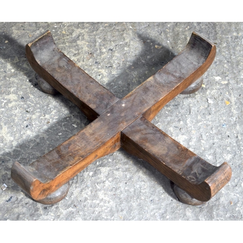 2580 - AN ANTIQUE COPPER RIVETED JARDINIERE upon a stand. 35 cm x 54 cm.