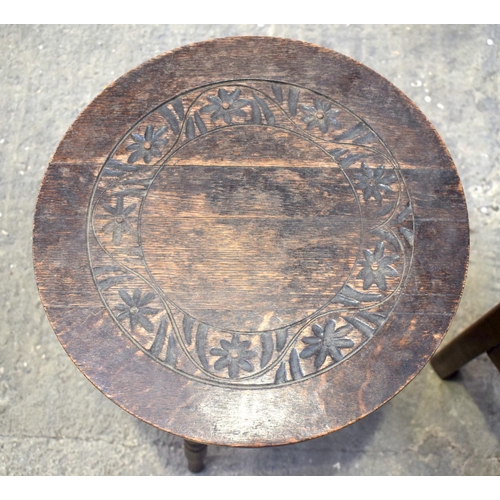 2585 - AN ANTIQUE COMMODE and a tripod stool. Largest 65 cm x 40 cm. (2)