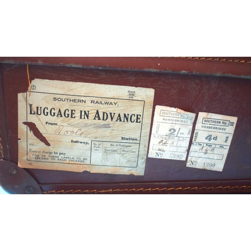 2591 - FOUR VINTAGE LEATHER SUITCASES. 66 cm x 41 cm. (4)