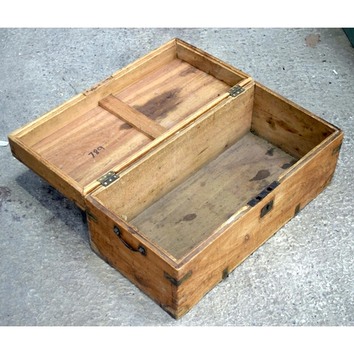 2592 - A 19TH CENTURY CARVED WOOD CAMPAIGN BOX. 68 cm x 29 cm.