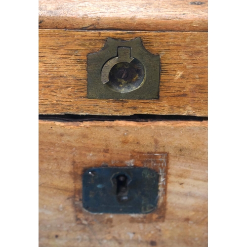 2592 - A 19TH CENTURY CARVED WOOD CAMPAIGN BOX. 68 cm x 29 cm.