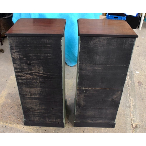 2593 - A CHARMING PAIR OF GREEN PAINTED ANTIQUE APOTHECARY CHESTS with prism cut handles. 86.5 cm x 36 cm.