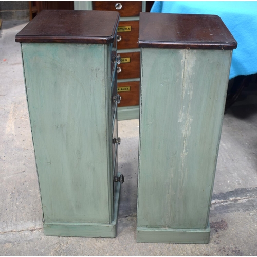 2594 - A CHARMING PAIR OF GREEN PAINTED ANTIQUE APOTHECARY CHESTS with prism cut handles. 84.5 cm x 36 cm.