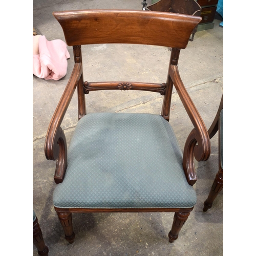 2600 - A SET OF EIGHT MAHOGANY REGENCY STYLE DINING CHAIRS with sunburst decoration to the supports and aca... 