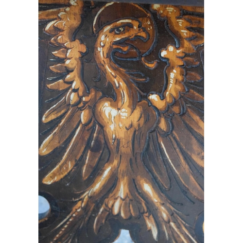 2608 - A RARE CONTINENTAL ART NOUVEAU FRUITWOOD PHOENIX STOOL decorated with various birds. 52 cm x 41 cm.