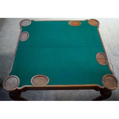 2609 - A RARE EARLY 19TH CENTURY ANGLO INDIAN COLONIAL CARD TABLE with folding top upon acanthus capped fin... 