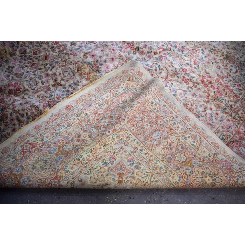 2612 - A LARGE MID CENTURY CONTINENTAL YELLOW GROUND CARPET. 367 cm x 262 cm.