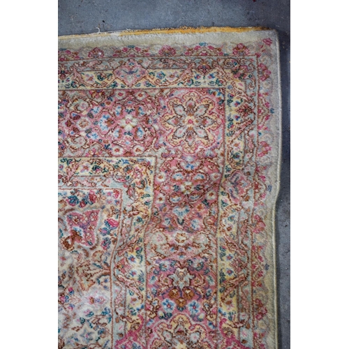 2612 - A LARGE MID CENTURY CONTINENTAL YELLOW GROUND CARPET. 367 cm x 262 cm.