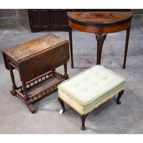 2614 - AN ARTS AND CRAFTS FOLDING TABLE together with a card table & stool. (3)