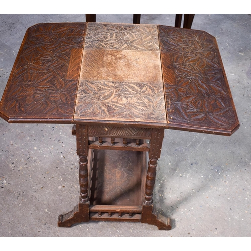 2614 - AN ARTS AND CRAFTS FOLDING TABLE together with a card table & stool. (3)