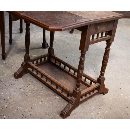 2614 - AN ARTS AND CRAFTS FOLDING TABLE together with a card table & stool. (3)