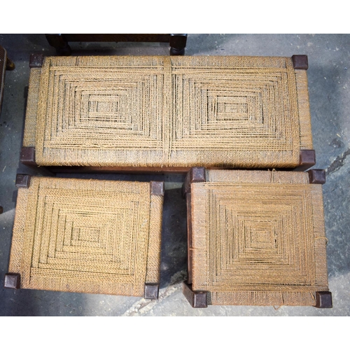 2618 - A VINTAGE TRUNK together with a Lloyd loom type seat etc. (7)