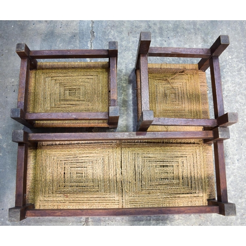 2618 - A VINTAGE TRUNK together with a Lloyd loom type seat etc. (7)