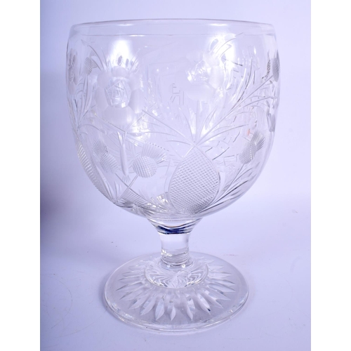 32 - AN ENGLISH CORONATION JUNE 2ND 1953 CUT GLASS GOBLET Webb or Whitefriars. 21 cm x 15 cm.