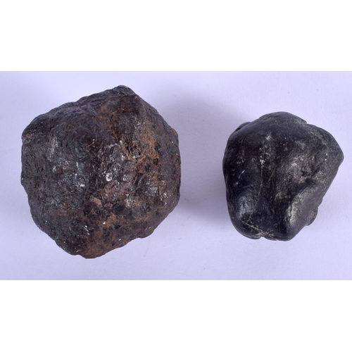 762 - TWO EARLY METEORITES. Largest 6.5 cm x 4 cm. (2)