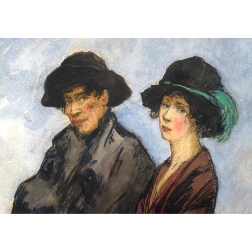 793 - Marcus Arthur Boss (Born 1891) Watercolour, Couple before the poppy before Image 38 cm x 34 cm.