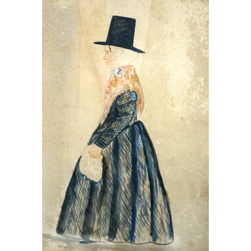 799 - British School (19th Century) Watercolour, Lady wearing a top hat. Image 27 cm x 21 cm.