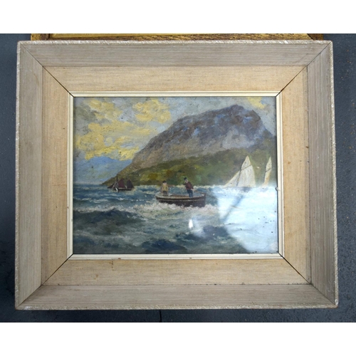 803 - British School (19th/20th Century) Two Oils, Coastal Views, Folk style. Largest image 21 cm x 27 cm.... 