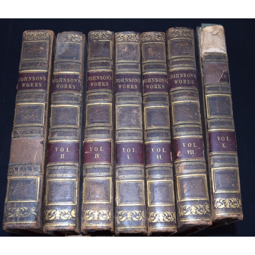 2519 - Collection of Books seven volumes of The works of Samuel Johnson printed 1816 together with Four vol... 