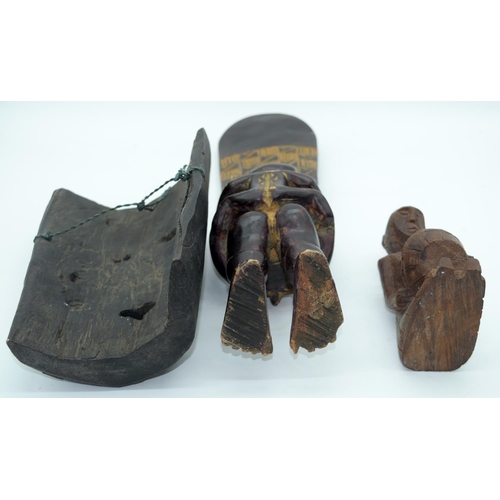2535 - A African wooden fertility figure together with an African mask and figure 50cm (3).