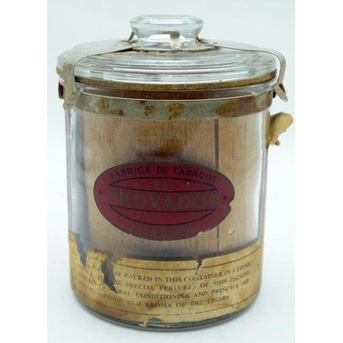 2538 - A vintage Italian  metal  ice bucket together with a Jamaican cigar container and two Spanish bottle... 