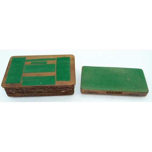 2558 - A mid century carved wooden box floral pattern together with carved wooden pen box 21cm (2).