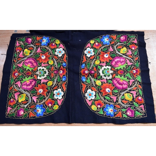 2563 - A metal thread and fabric embroider panel with a colourful display of flowers together with another ... 