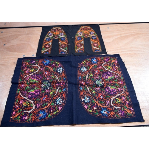 2563 - A metal thread and fabric embroider panel with a colourful display of flowers together with another ... 