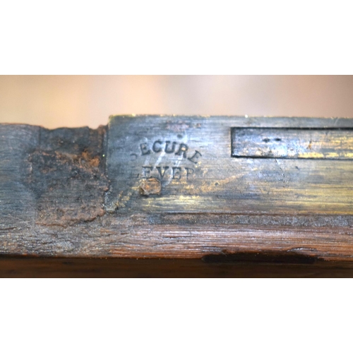 2567 - A VERY LARGE 19TH CENTURY OAK BOUND BRASS HANDLED COFFER of huge proportions. 106 cm x 59 cm.