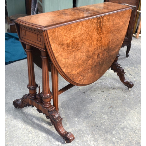 2568 - A FINE VICTORIAN WALNUT FOLDING GATELEG STYLE OCCASIONAL TABLE with acanthus capped feet. 117 cm x 9... 