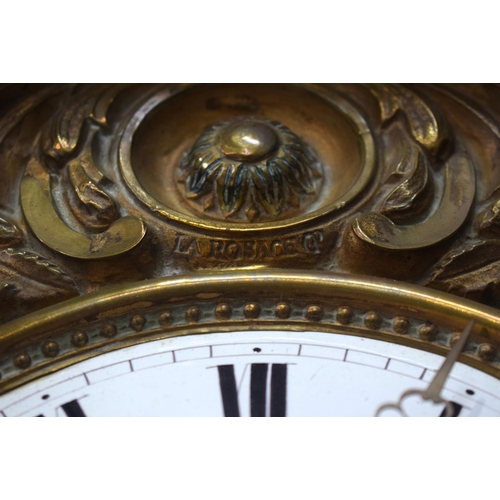 2575 - A 19TH CENTURY CONTINENTAL FRUITWOOD LONG CASE CLOCK by La Rosage, with gilded dial. 236 cm x 40 cm.