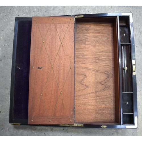 2576 - A FINE AND LARGE ANTIQUE CAMPAIGN TRAVELLING WRITING BOX with material slope and fitted interior. 61... 