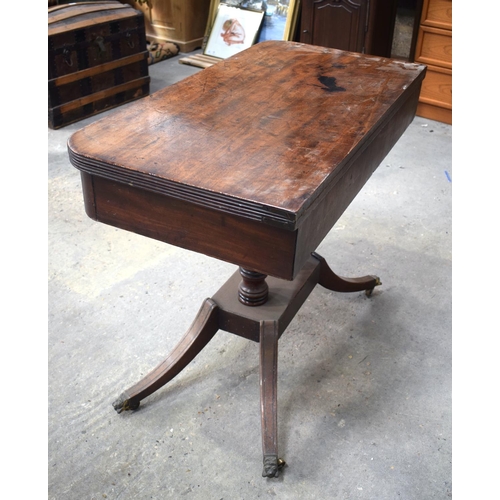 2579 - AN ANTIQUE MAHOGANY SOFA TABLE with rotating top and two dummy drawers. 73 cm x 46 cm.