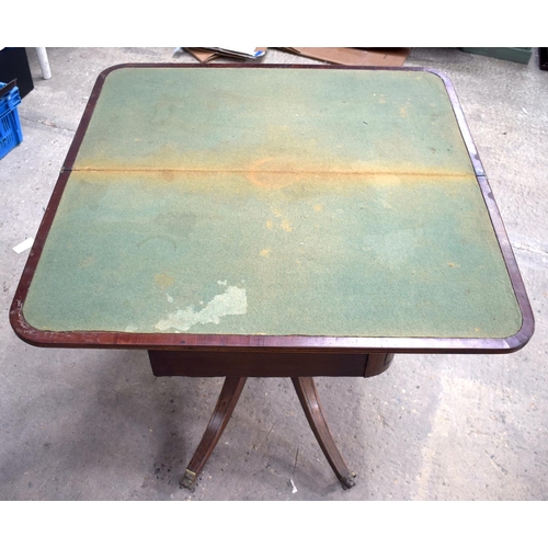 2579 - AN ANTIQUE MAHOGANY SOFA TABLE with rotating top and two dummy drawers. 73 cm x 46 cm.