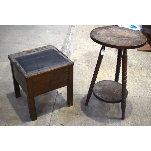 2585 - AN ANTIQUE COMMODE and a tripod stool. Largest 65 cm x 40 cm. (2)