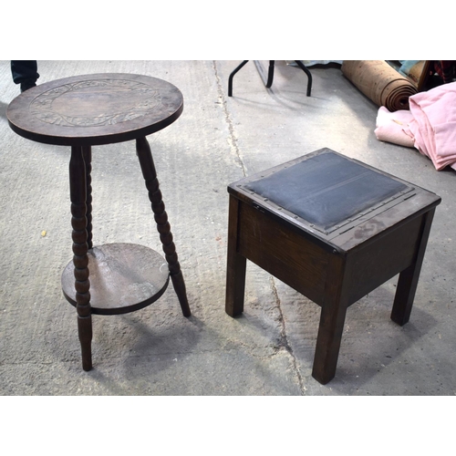2585 - AN ANTIQUE COMMODE and a tripod stool. Largest 65 cm x 40 cm. (2)