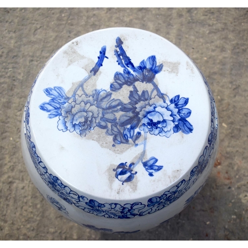 2586 - A CONTINENTAL PORCELAIN BARREL GARDEN SEAT. 48 cm x 27 cm.