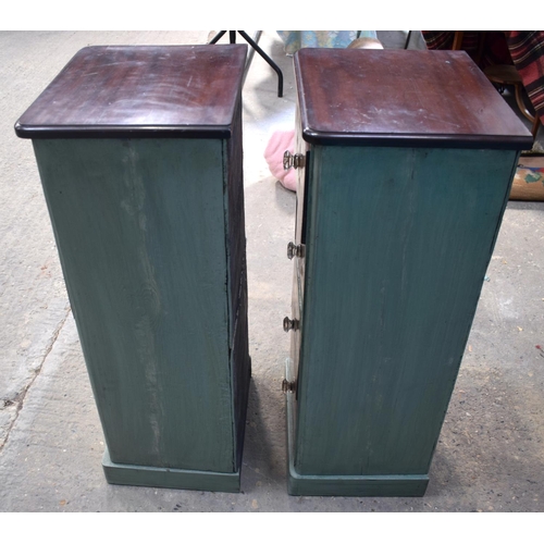 2593 - A CHARMING PAIR OF GREEN PAINTED ANTIQUE APOTHECARY CHESTS with prism cut handles. 86.5 cm x 36 cm.
