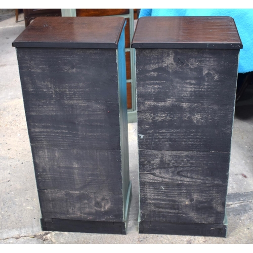 2594 - A CHARMING PAIR OF GREEN PAINTED ANTIQUE APOTHECARY CHESTS with prism cut handles. 84.5 cm x 36 cm.