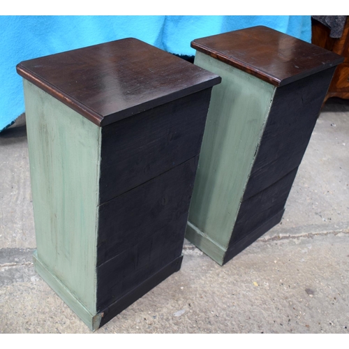 2595 - A SMALLER CHARMING PAIR OF GREEN PAINTED ANTIQUE APOTHECARY CHESTS with prism cut handles. 67 cm x 3... 