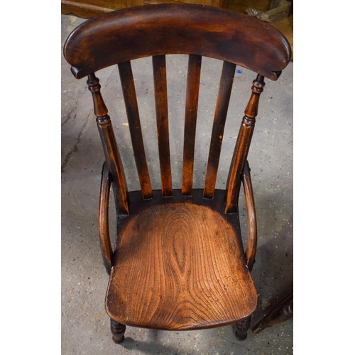 2610 - AN ANTIQUE FRUITWOOD ROCKING CHAIR together with another similar chair. Largest 92 cm x 40 cm. (2)