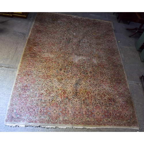 2612 - A LARGE MID CENTURY CONTINENTAL YELLOW GROUND CARPET. 367 cm x 262 cm.